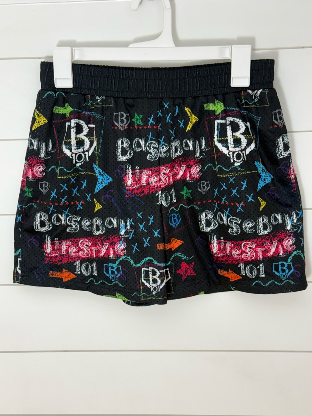 Kids Black Graphic Athletic Shorts with Multicolor Chalk Print - Picture 4 of 7